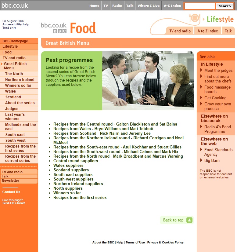 Great British Menu 2007 Website