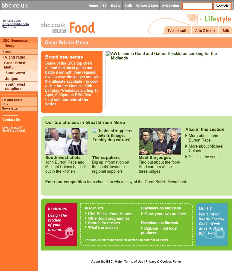 Great British Menu 2006 Website