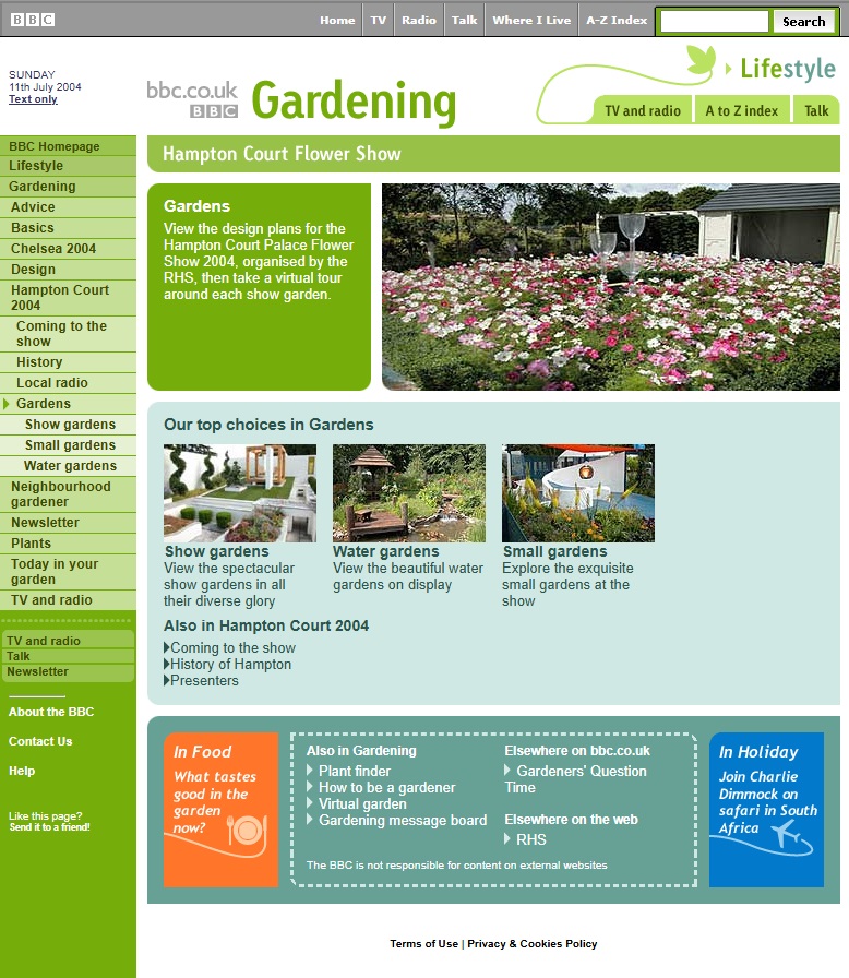 Hampton Court Flower Show 2004 Website