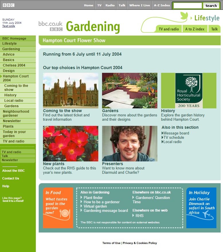 Hampton Court Flower Show 2004 Website