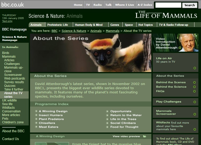 The Life Of Mammals Website