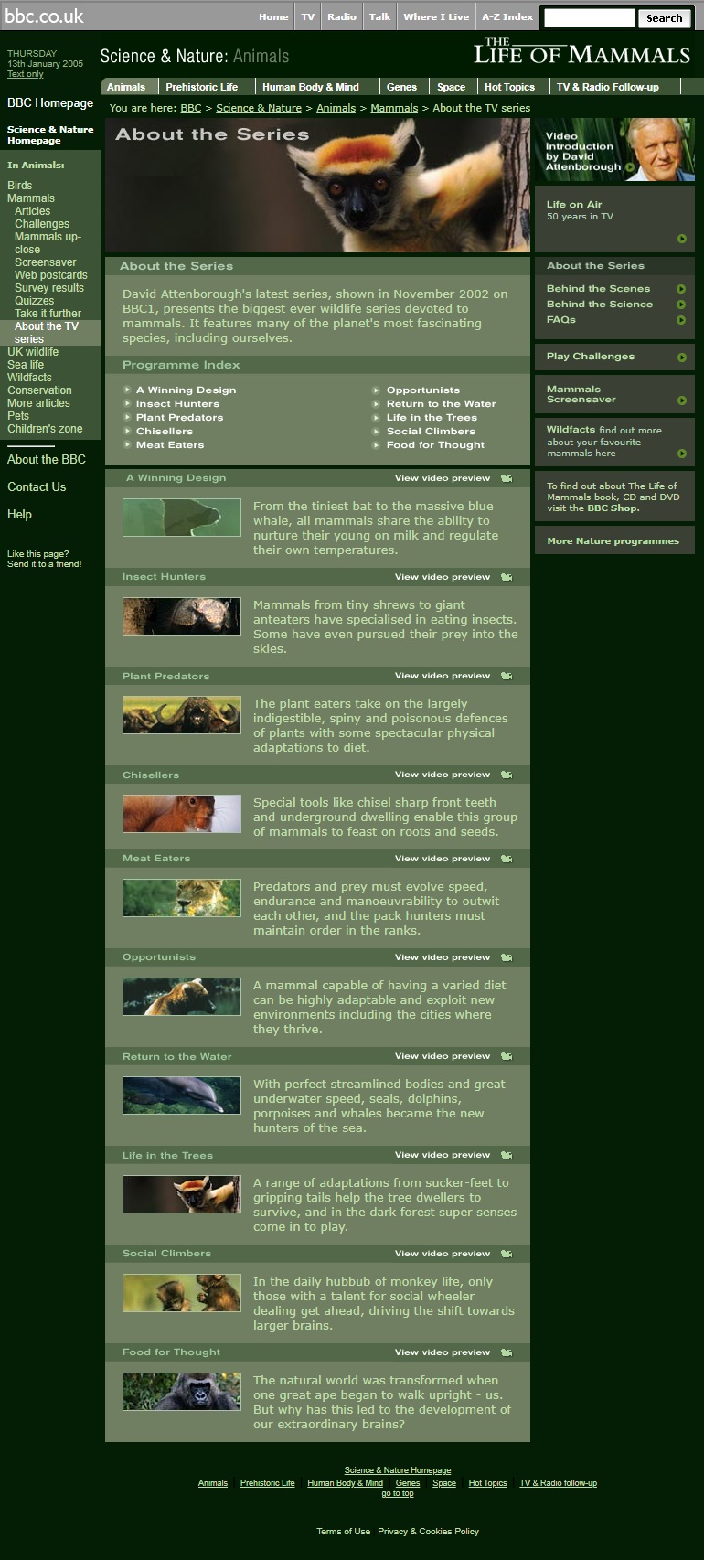 The Life Of Mammals Website