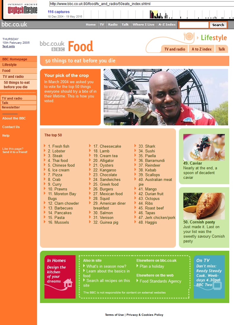 50 Things To Eat Before You Die Website