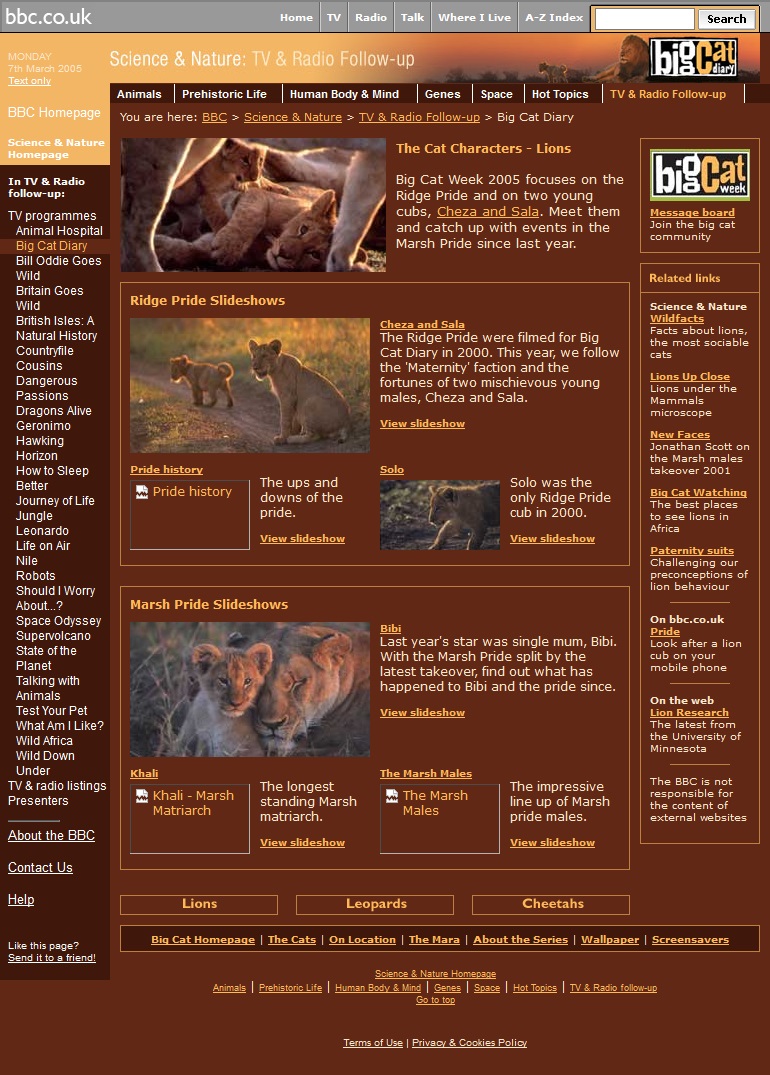 Big Cat Diary 2005 Website