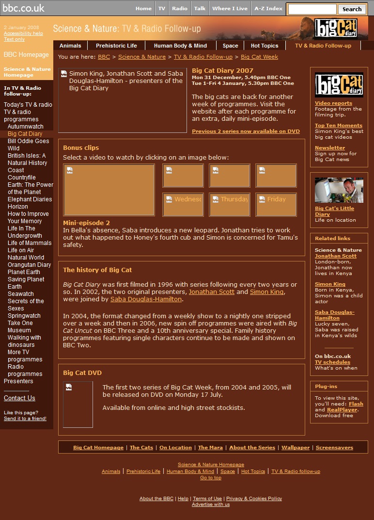 Big Cat Diary 2007 Website