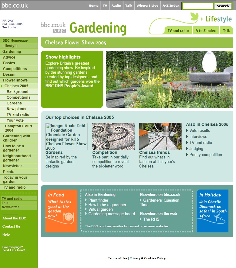 RHS Chelsea Flower Show 2005 Website
