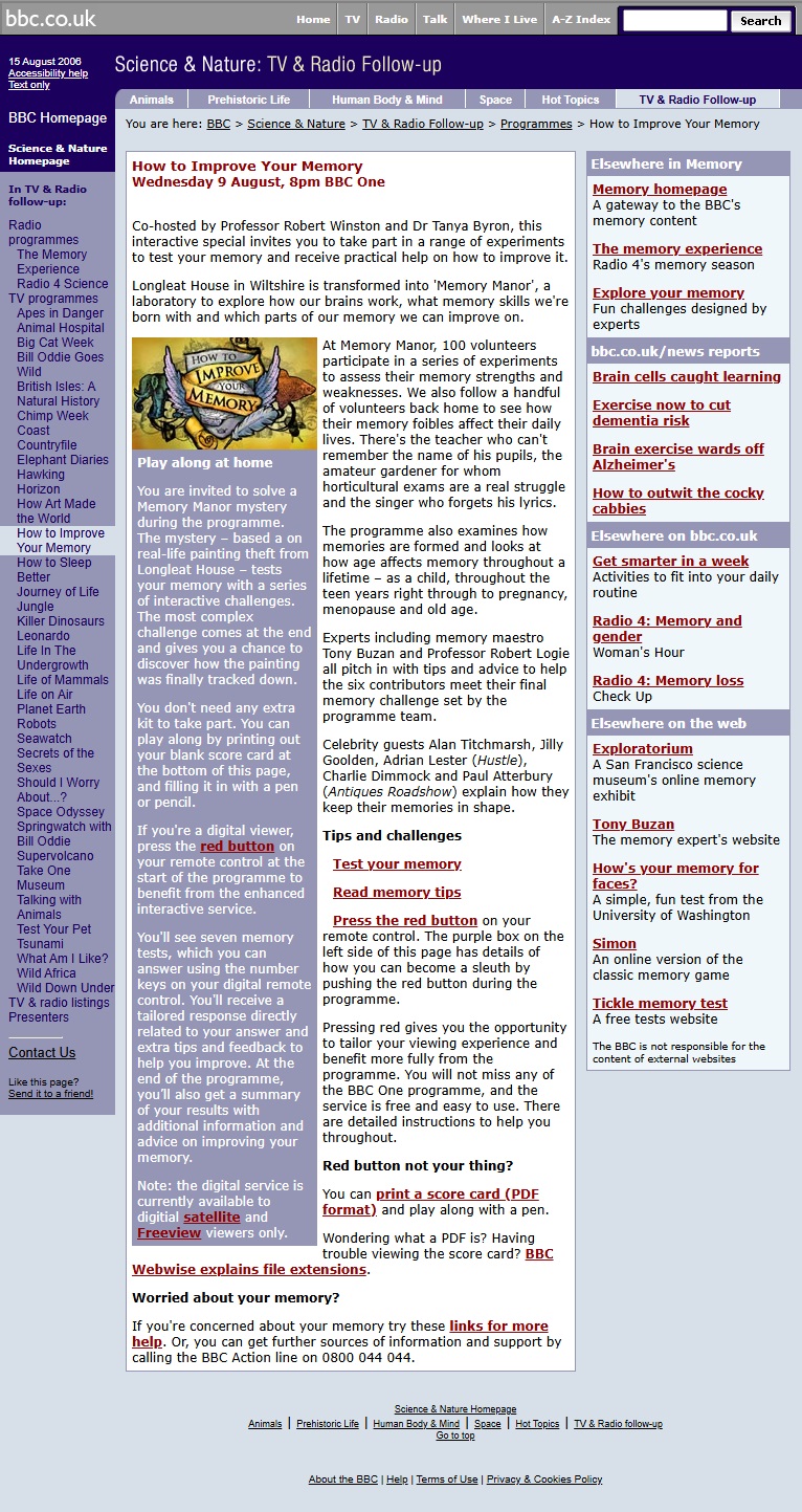 How To Improve Your Memory 2006 Website
