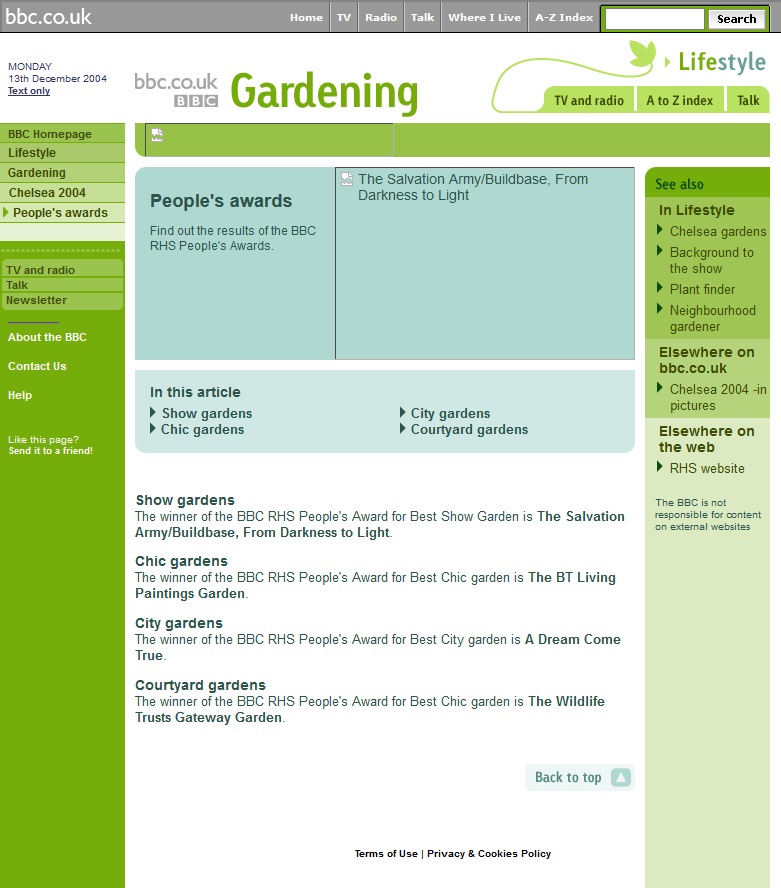 Chelsea Flower Show 2004 Website
