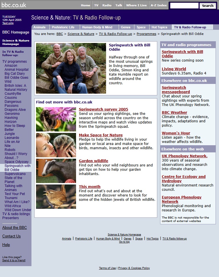Springwatch 2005 Website