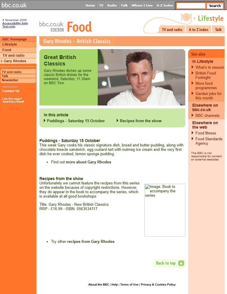 Gary Rhodes Great British Classics Website