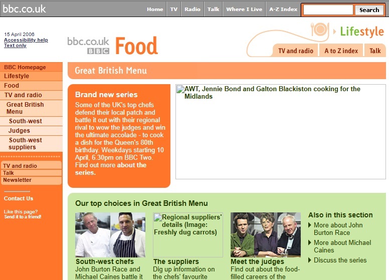 Great British Menu 2006 Website