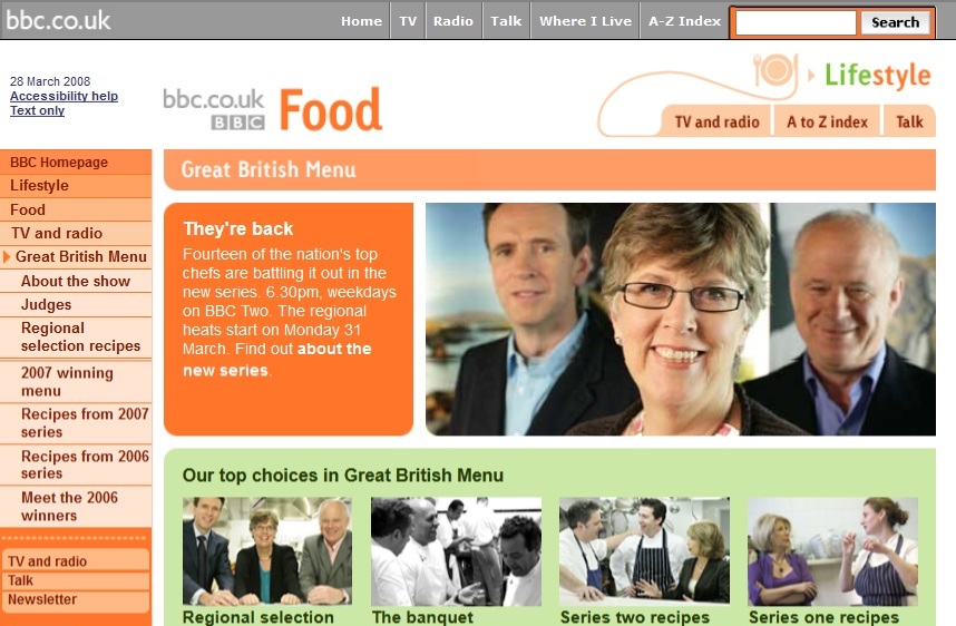 Great British Menu 2008 Website