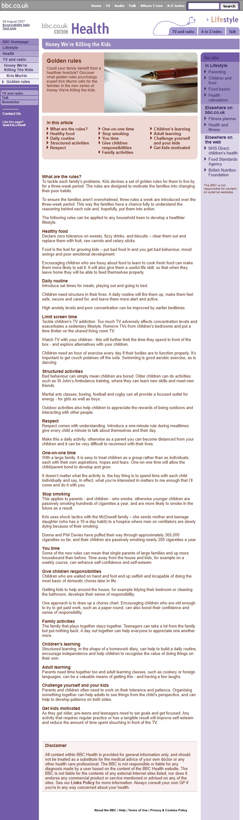 Honey We're Killing The Kids Website