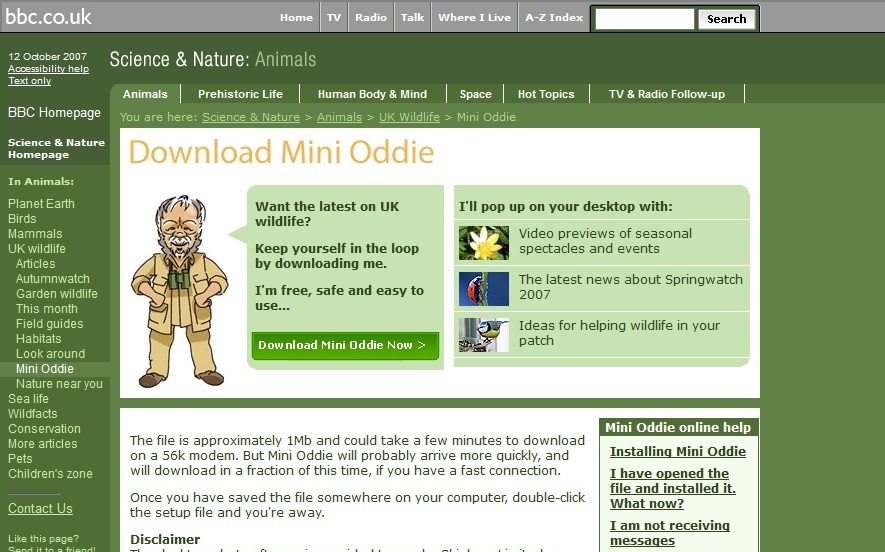 Mini Oddie Webpage