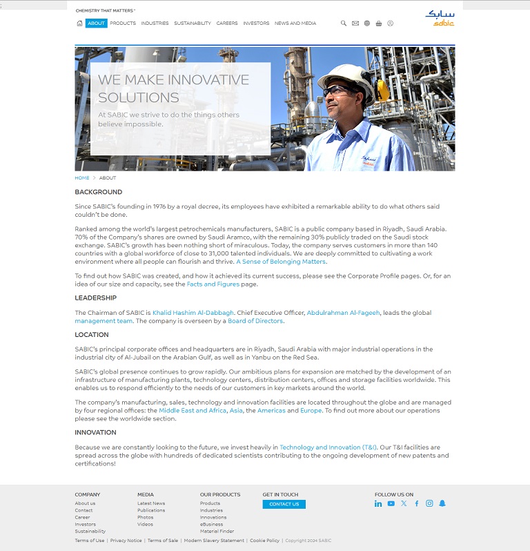 About SABIC website