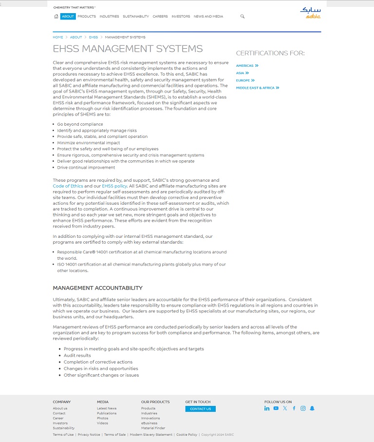 About - EHSS - Management SABIC website