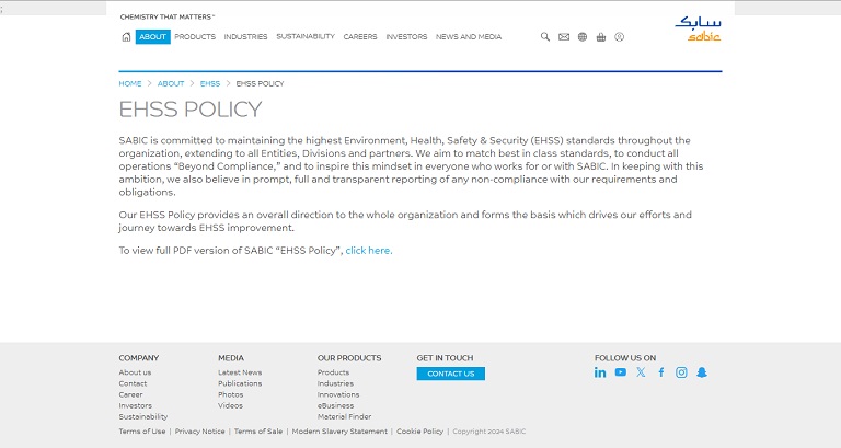 About - EHSS - Policy SABIC website