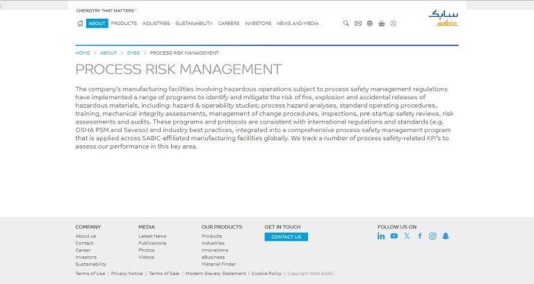 About - EHSS - Process SABIC website