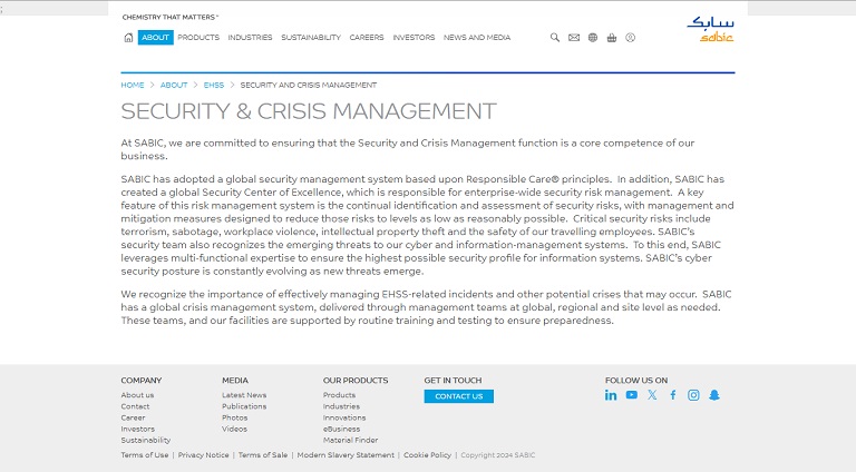 About - EHSS - Security SABIC website
