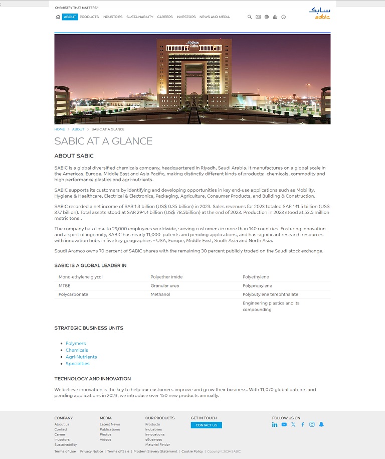 About - At a Glance SABIC website