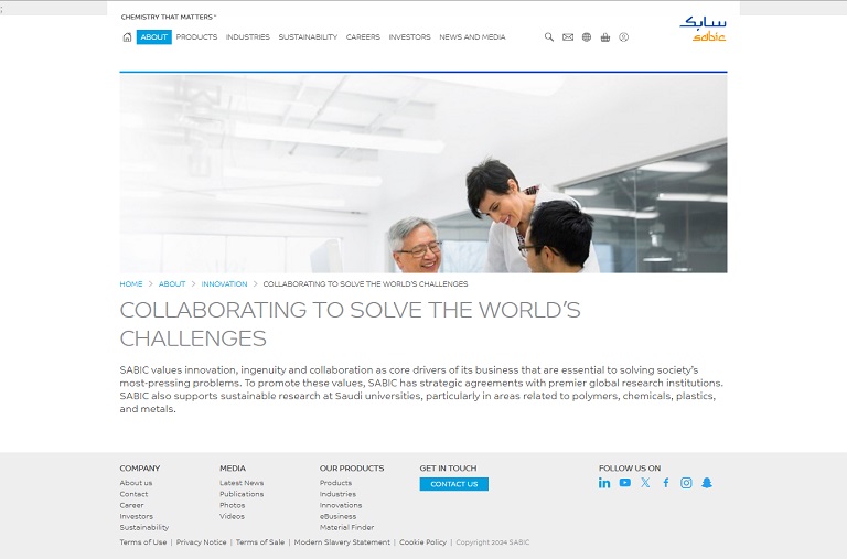 About - Innovation - Collaborating SABIC website