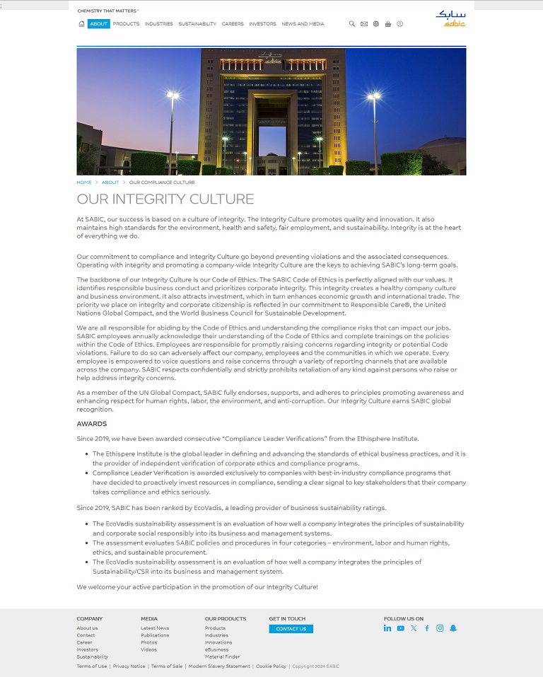 About - Integrity SABIC website
