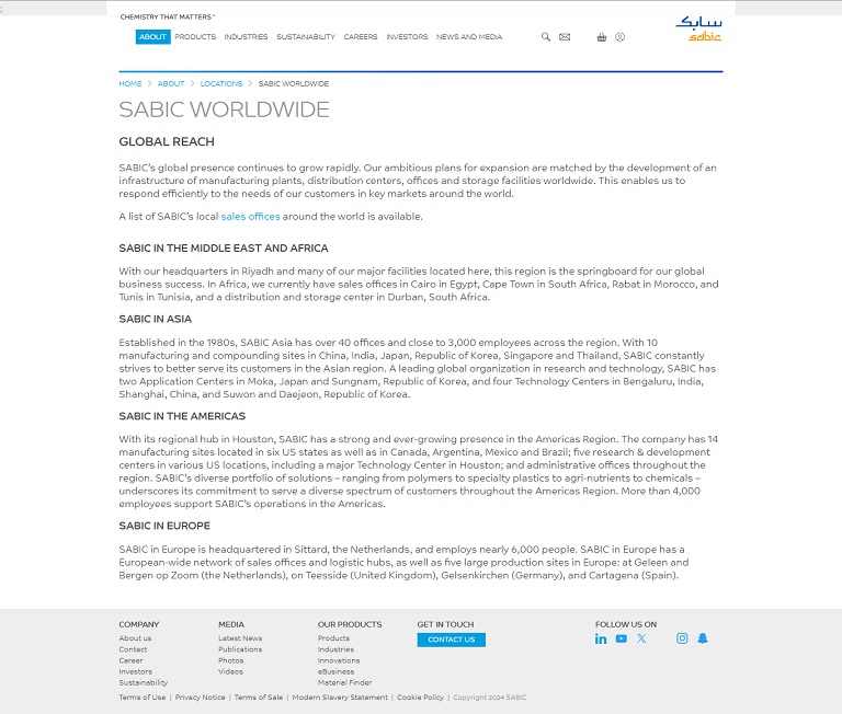 About - Locations - Worldwide SABIC website
