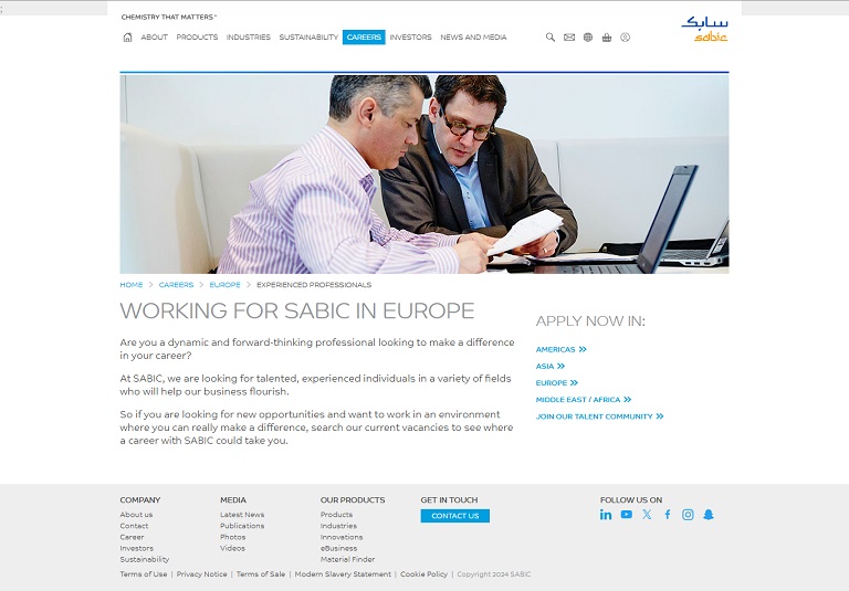 Careers - Europe - Experienced SABIC website