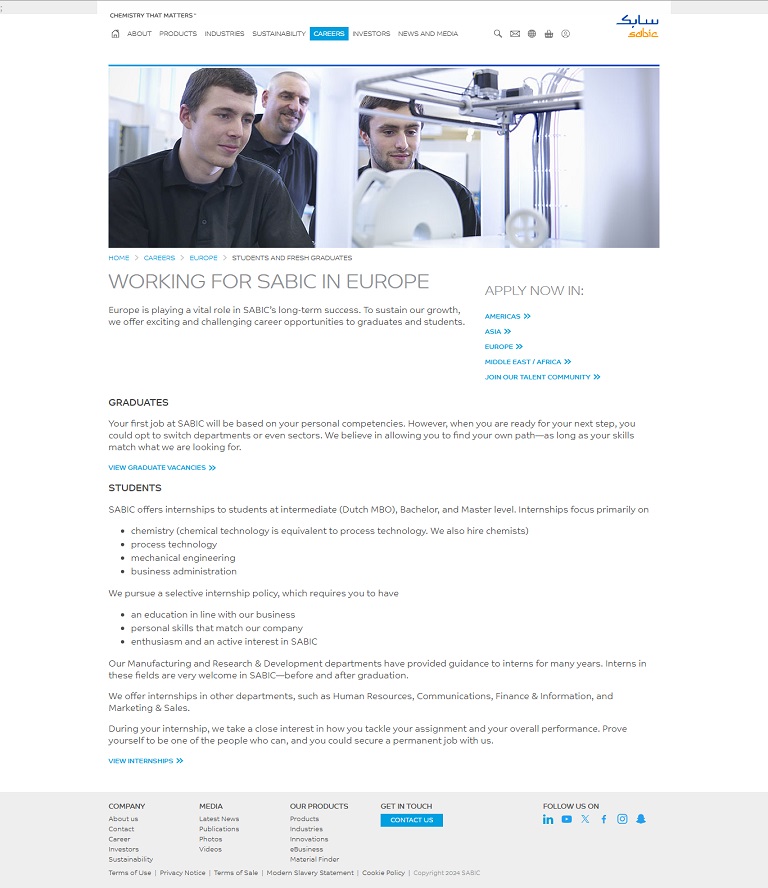 Careers - Europe - Junior SABIC website