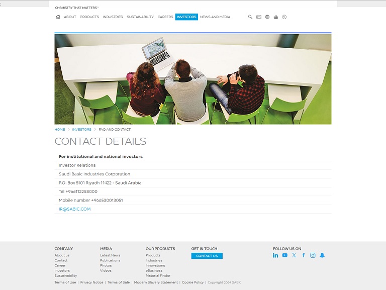 Investors - Contact SABIC website