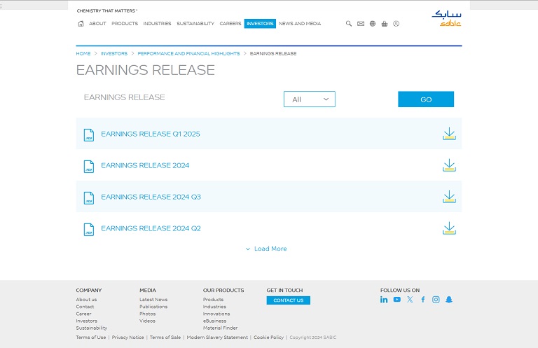 Investors - Earnings Release SABIC website