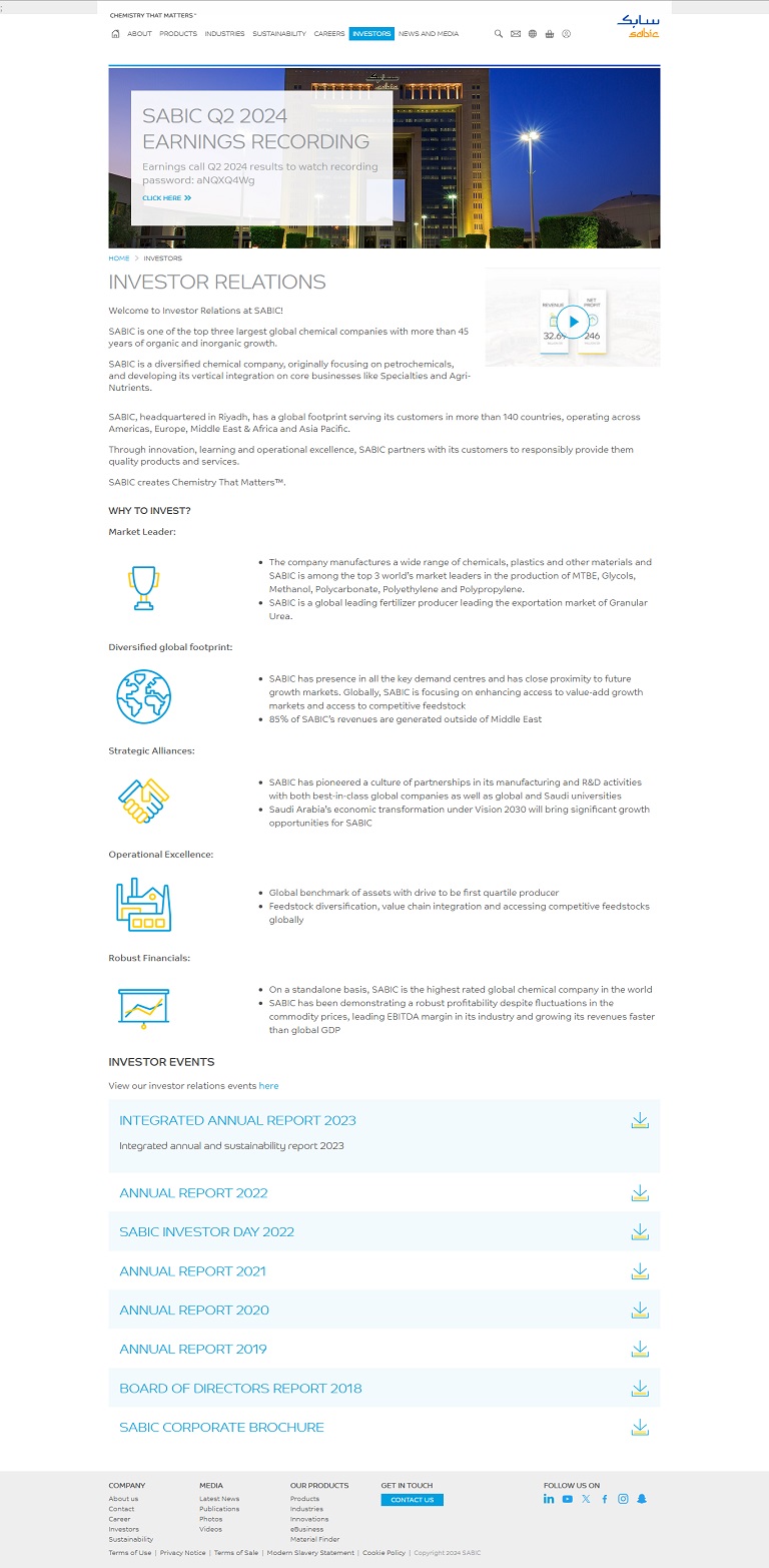 Investors - Earnings SABIC website