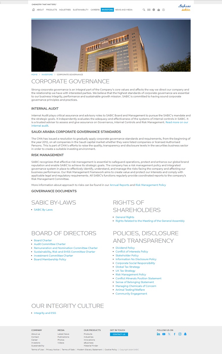 Investors - Governance SABIC website