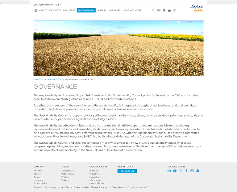 Sustainability - Governance SABIC website