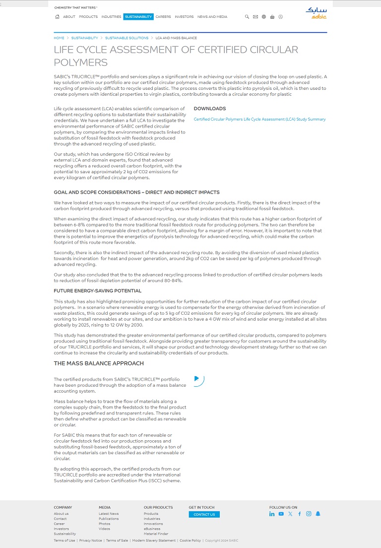Sustainability - LCA SABIC website
