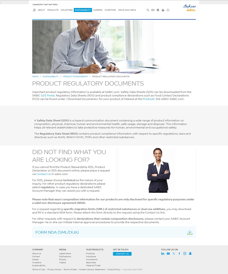 Sustainability - Regulatory SABIC website